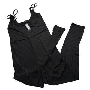 NEW Black Rib Double Strap Jumpsuit Size 16 Prettylittlethings